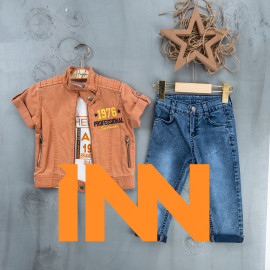 BOYS' SUIT WHOLESALE READY TOWEAR TRIPLE SUIT Jeans, jacket and half-sleeved shirt 002