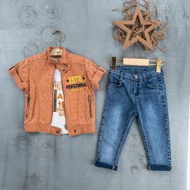 BOYS' SUIT WHOLESALE READY TOWEAR TRIPLE SUIT Jeans, jacket and half-sleeved shirt 002