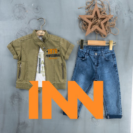 BOYS' SUIT WHOLESALE READY TOWEAR TRIPLE SUIT Jeans, jacket and half-sleeved shirt 002