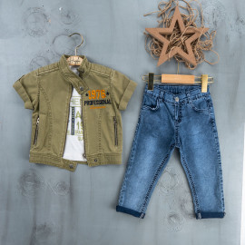 BOYS' SUIT WHOLESALE READY TOWEAR TRIPLE SUIT Jeans, jacket and half-sleeved shirt 002