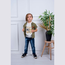 BOYS' SUIT WHOLESALE READY TOWEAR TRIPLE SUIT Jeans, jacket and half-sleeved shirt 002