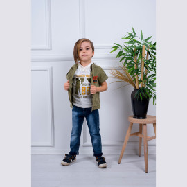BOYS' SUIT WHOLESALE READY TOWEAR TRIPLE SUIT Jeans, jacket and half-sleeved shirt 002