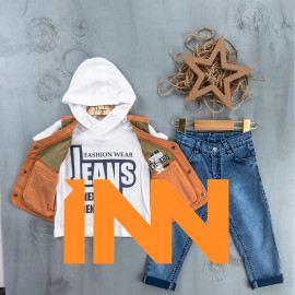 BOYS' SUIT WHOLESALE READY TOWEAR TRIPLE SUIT Hooded shirt with jeans and a jacket 003