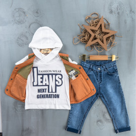 BOYS' SUIT WHOLESALE READY TOWEAR TRIPLE SUIT Hooded shirt with jeans and a jacket 003