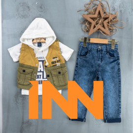 BOYS' SUIT WHOLESALE READY TOWEAR TRIPLE SUIT Hooded shirt with jeans and a jacket 003