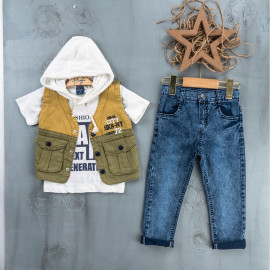 BOYS' SUIT WHOLESALE READY TOWEAR TRIPLE SUIT Hooded shirt with jeans and a jacket 003