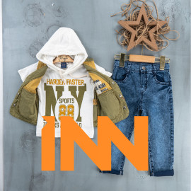 BOYS' SUIT WHOLESALE READY TOWEAR TRIPLE SUIT Hooded shirt with jeans and a jacket 003