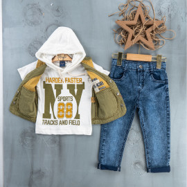 BOYS' SUIT WHOLESALE READY TOWEAR TRIPLE SUIT Hooded shirt with jeans and a jacket 003