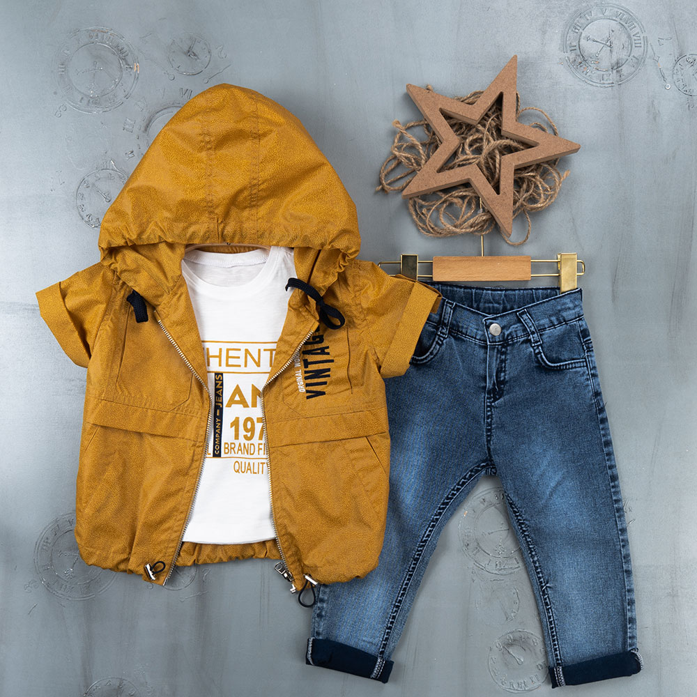 BOYS' SUIT WHOLESALE READY TOWEAR TRIPLE SUIT Jeans set with shirt and inflatable jacket 004