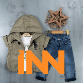 BOYS' SUIT WHOLESALE READY TOWEAR TRIPLE SUIT Jeans set with shirt and inflatable jacket 004