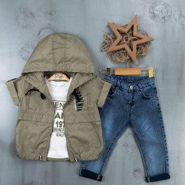 BOYS' SUIT WHOLESALE READY TOWEAR TRIPLE SUIT Jeans set with shirt and inflatable jacket 004