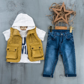 BOYS' SUIT WHOLESALE READY TOWEAR TRIPLE SUIT Jeans set with hoodie and bomber jacket 005