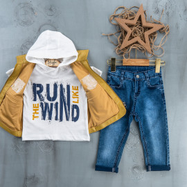 BOYS' SUIT WHOLESALE READY TOWEAR TRIPLE SUIT Jeans set with hoodie and bomber jacket 005