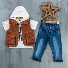 BOYS' SUIT WHOLESALE READY TOWEAR TRIPLE SUIT Jeans set with hoodie and bomber jacket 005