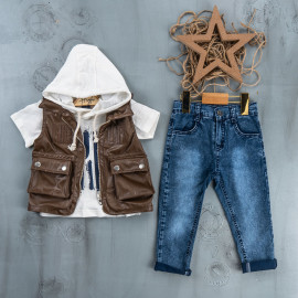 BOYS' SUIT WHOLESALE READY TOWEAR TRIPLE SUIT Jeans set with hoodie and bomber jacket 005