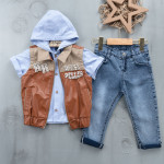 BOYS' SUIT WHOLESALE READY TOWEAR TRIPLE SUIT Jeans set with a fitted shirt and jacket 006