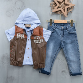 BOYS' SUIT WHOLESALE READY TOWEAR TRIPLE SUIT Jeans set with a fitted shirt and jacket 006