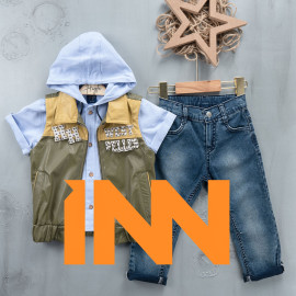 BOYS' SUIT WHOLESALE READY TOWEAR TRIPLE SUIT Jeans set with a fitted shirt and jacket 006