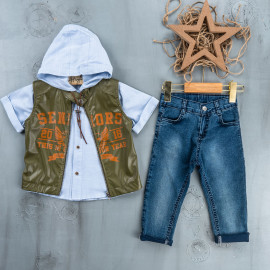 BOYS' SUIT WHOLESALE READY TOWEAR TRIPLE SUIT Jeans with a sweater and a shiny leather jacket 007