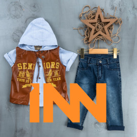 BOYS' SUIT WHOLESALE READY TOWEAR TRIPLE SUIT Jeans with a sweater and a shiny leather jacket 007 BOYS' SUIT WHOLESALE READY TOWEAR TRIPLE SUIT Jeans with a sweater and a shiny leather jacket 007