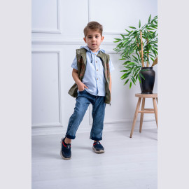 BOYS' SUIT WHOLESALE READY TOWEAR TRIPLE SUIT Jeans with a sweater and a shiny leather jacket 007