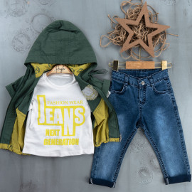 BOYS' SUIT WHOLESALE READY TOWEAR TRIPLE SUIT Jeans with a pullover and a two-tone jacket and a hoodie 008