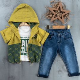 BOYS' SUIT WHOLESALE READY TOWEAR TRIPLE SUIT Jeans with a pullover and a two-tone jacket and a hoodie 008