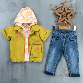 BOYS' SUIT WHOLESALE READY TOWEAR TRIPLE SUIT Jeans with a printed collar sweater and a single pocket jacket 009 BOYS' SUIT WHOLESALE READY TOWEAR TRIPLE SUIT Jeans with a printed collar sweater and a single pocket jacket 009