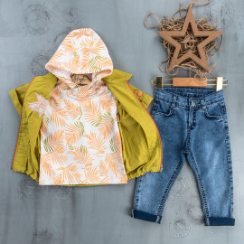 BOYS' SUIT WHOLESALE READY TOWEAR TRIPLE SUIT Jeans with a printed collar sweater and a single pocket jacket 009