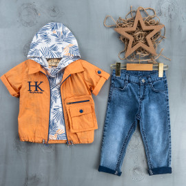 BOYS' SUIT WHOLESALE READY TOWEAR TRIPLE SUIT Jeans with a printed collar sweater and a single pocket jacket 009