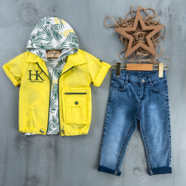 BOYS' SUIT WHOLESALE READY TOWEAR TRIPLE SUIT Jeans with a printed collar sweater and a single pocket jacket 009