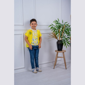 BOYS' SUIT WHOLESALE READY TOWEAR TRIPLE SUIT Jeans with a printed collar sweater and a single pocket jacket 009