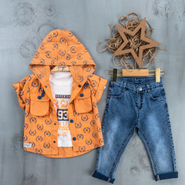 BOYS' SUIT WHOLESALE READY TOWEAR TRIPLE SUIT Jeans with a sweater and a jacket with a hoodie 010