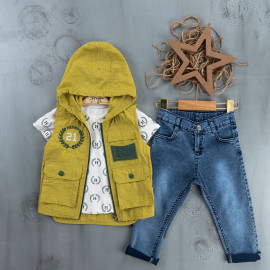 BOYS' SUIT WHOLESALE READY TOWEAR TRIPLE SUIT Jeans with an H-print sweater and a hoodie 011
