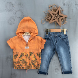 BOYS' SUIT WHOLESALE READY TOWEAR TRIPLE SUIT Jeans pants with a yellow plaid sweater 012