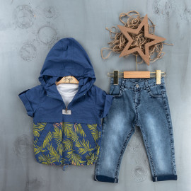 BOYS' SUIT WHOLESALE READY TOWEAR TRIPLE SUIT Jeans pants with a yellow plaid sweater 012