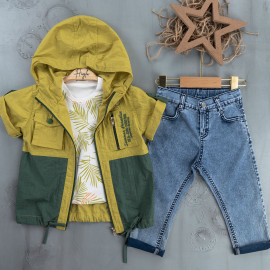 BOYS' SUIT WHOLESALE READY TOWEAR TRIPLE SUIT Jeans with a sweater and a two-tone jacket 013