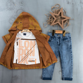 BOYS' SUIT WHOLESALE READY TOWEAR TRIPLE SUIT Jeans pants with a sweater and a tie-down jacket 014