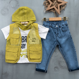 BOYS' SUIT WHOLESALE READY TOWEAR TRIPLE SUIT Jeans pants with pullover, hoodie and 3 pockets 016