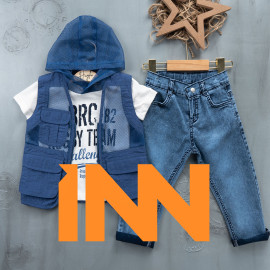 BOYS' SUIT WHOLESALE READY TOWEAR TRIPLE SUIT Jeans pants with pullover, hoodie and 3 pockets 016