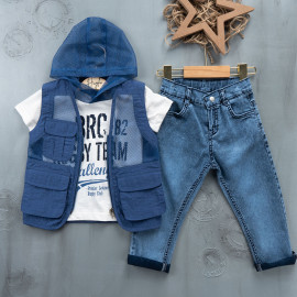 BOYS' SUIT WHOLESALE READY TOWEAR TRIPLE SUIT Jeans pants with pullover, hoodie and 3 pockets 016