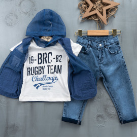 BOYS' SUIT WHOLESALE READY TOWEAR TRIPLE SUIT Jeans pants with pullover, hoodie and 3 pockets 016