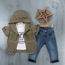 BOYS' SUIT WHOLESALE READY TOWEAR TRIPLE SUIT Jeans pants with pullover, hoodie and 3 pockets 016