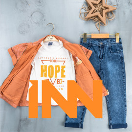 BOYS' SUIT WHOLESALE READY TOWEAR TRIPLE SUIT Jeans pants with a shirt and a quarter-sleeved jacket with two pockets 017