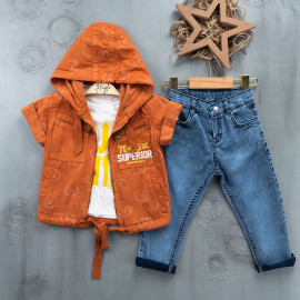 BOYS' SUIT WHOLESALE READY TOWEAR TRIPLE SUIT Jeans with a shirt, a quarter-sleeved jacket and a hoodie 018