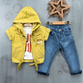 BOYS' SUIT WHOLESALE READY TOWEAR TRIPLE SUIT Jeans with a shirt, a quarter-sleeved jacket and a hoodie 018