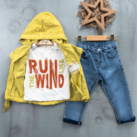 BOYS' SUIT WHOLESALE READY TOWEAR TRIPLE SUIT Jeans with a shirt, a quarter-sleeved jacket and a hoodie 018