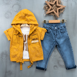 BOYS' SUIT WHOLESALE READY TOWEAR TRIPLE SUIT Jeans with a shirt, a quarter-sleeved jacket and a hoodie 018