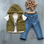 BOYS' SUIT WHOLESALE READY TOWEAR TRIPLE SUIT Jeans with two pockets shirt and jacket 019