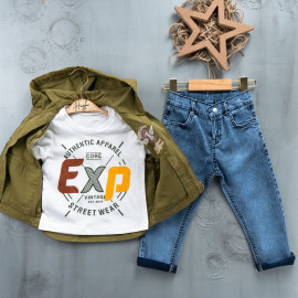 BOYS' SUIT WHOLESALE READY TOWEAR TRIPLE SUIT Jeans with two pockets shirt and jacket 019